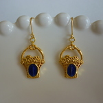 ゴールド 花籠の不思議のメダイ ブルーエナメル ピアス