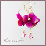   紫陽花♡ フラワーガラスドーム ♡フープフラワーロングピアス♡イヤリング