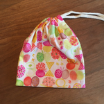送料込★ちょうちょの柄の巾着☆折マチつき☆コップ袋(き色)片ひも