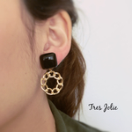 レトロ チェーンリングピアス イヤリング black