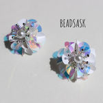 3Dスパンコールフラワーピアス  "blancmix"