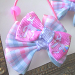 卒園卒業★入園入学式★プチギフト♡再販♡ゆめかわ♡ユニコーン♡パステルカラーチェックりぼんキッズリボンへアゴム２点セット 