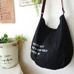 ☆男前ブラックデニム☆丸底ショルダーバック☆英字刺繍入り　２way☆受注製作☆