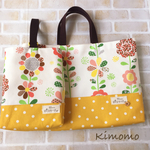 オーダー品◆帆布で切り替えた丈夫な入園セット 北欧お花