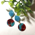 300円☆べっ甲(レッド×ブルー)☆菱形ブルーのピアス/イヤリング