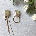 2way  ヘキサゴン パール カボションと チェーン の アシンメトリー ピアス or  イヤリング