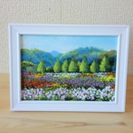 油絵原画『花公園』　額縁付き