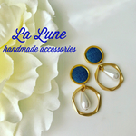 爽やか♡デニム×ゴールドペンタゴンリングのパールピアス