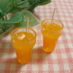 2個セット!!オレンジジュース☆ストロー氷入り　ミニチュア