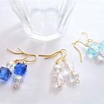 アクアクリア透き通るキューブアシンメトリーピアス＆イヤリング