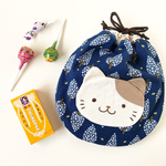 ふんわり☆ねこさん　巾着袋　紺の森×茶しろさん
