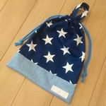 巾着  35×30センチ  スター☆ネイビー(裏地なし)　お着替え袋などに🍀