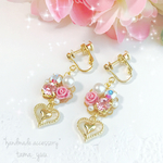 ✨新作  薔薇とハートのキラキライヤリング✨