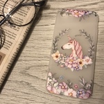 馬×花柄シリコンケースiPhone７．iPhone８送料無料