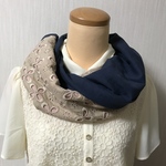 一点物♪スヌード＊ダブルガーゼと全面柄レース生地 beige&peach✖︎青藍