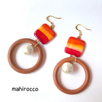 《オレンジ》シェル×ウッド  Bigフープピアス