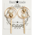 マットホワイトパール✖️ゴールド メタルリングピアス