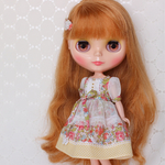 ウェストリボン付き花ワンピース☆オレンジ☆ブライス 