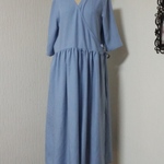 セール　✨　ハーフリネン　ブルー　カシュクールガウンコーデ👗