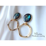 ▽ネイビーシェル ペンタゴンフープピアス▽