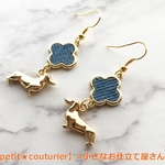 No.1932　【再販】ダックス犬のデニムピアス　ライトブルー　＜ショート＞