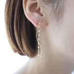 煌くデザインチェーン&Sライン  ノンホールピアス   イヤリング  ゴールド