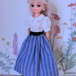 切替ロングワンピース　ストライプマリン＊リカちゃん