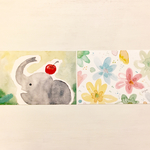 🐘透明水彩画「幸せを呼ぶぞうとお花畑」イラストポストカード2枚セット バースデーカード　メッセージカード　ゾウ　象　花　フラワー🐘