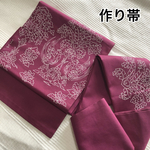再出品 NO.151 臙脂色 火喰い鳥紋様 開き名古屋帯 作り帯