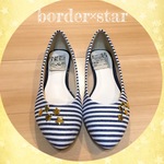 début価格【22.5〜25cm】ボーダー×スターパンプス