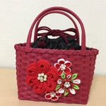 和服にも似合うつまみ細工のかごバッグ＊朱＊