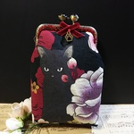 黒猫&大輪華(赤)◆がま口ポーチ たばこケース 肉球ゆらゆら付 ◆【送料無料】
