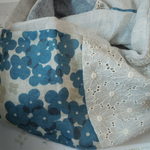 ハンドメイド◆スヌード花刺繍ドロップブルーｗガーゼ