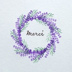 ラベンダーの花と葉、merciのはんこ　ハーブ
