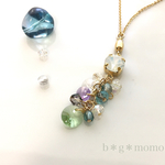 【再販4】クリスタルの泡のネックレス（ロングネックレス・カーキ・アメジスト）