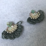 【天然石アマゾナイト×ブルーフリンジ】刺繍ピアス/イヤリング