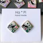 【再販】和【緑×黒×白】梅 スクエア ピアス/イヤリング