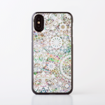 iPhoneXS/XSmax対応★iPhone/Xperia/Galaxy スマホケース（ホワイトジオメトリック・黒カバー）[螺鈿アート・天然貝ケース]