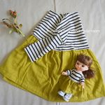 ベビー服　ボーダーとWガーゼの切り替えワンピース　女の子　ワンピース　ボーダー　90サイズ　５分袖