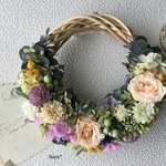 Creamy Peach x   White purple * wreath 春リース 母の日 ギフト