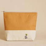 よちよちペンギン手刺繍のポーチ　（コットンリネン・キャメル）
