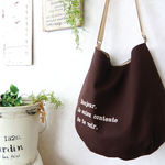 丸底ぷっくりショルダーバック　２way こげ茶　フランス語刺繍入り ✿受注製作✿