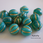 8mm turquoise *gold  メロン チェコビーズ 10個