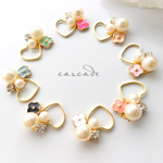 コットンパールとお花のハートピアス