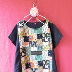 ◆夏物セール￥4,000引き!!◆◆北欧　パッチワーク模様　半袖ワンピース　黒 