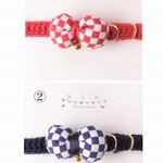 🎀フラッグチェックリボン🎀　コットン首輪☆2色　小型犬＆猫の首輪☆