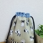 裏地つき フレンチブルのキュートな巾着