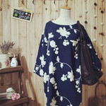 【受注製作】藍染 綿麻 刺繍入り！可愛いお花柄 綿と麻のワンピース SW2245