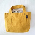 巾着付き帆布トートバッグ　マスタード×ストライプ　お弁当箱入れに！