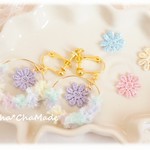 さわやかハピネス　とパステルお花　の　毛糸　イヤリング or　ピアス